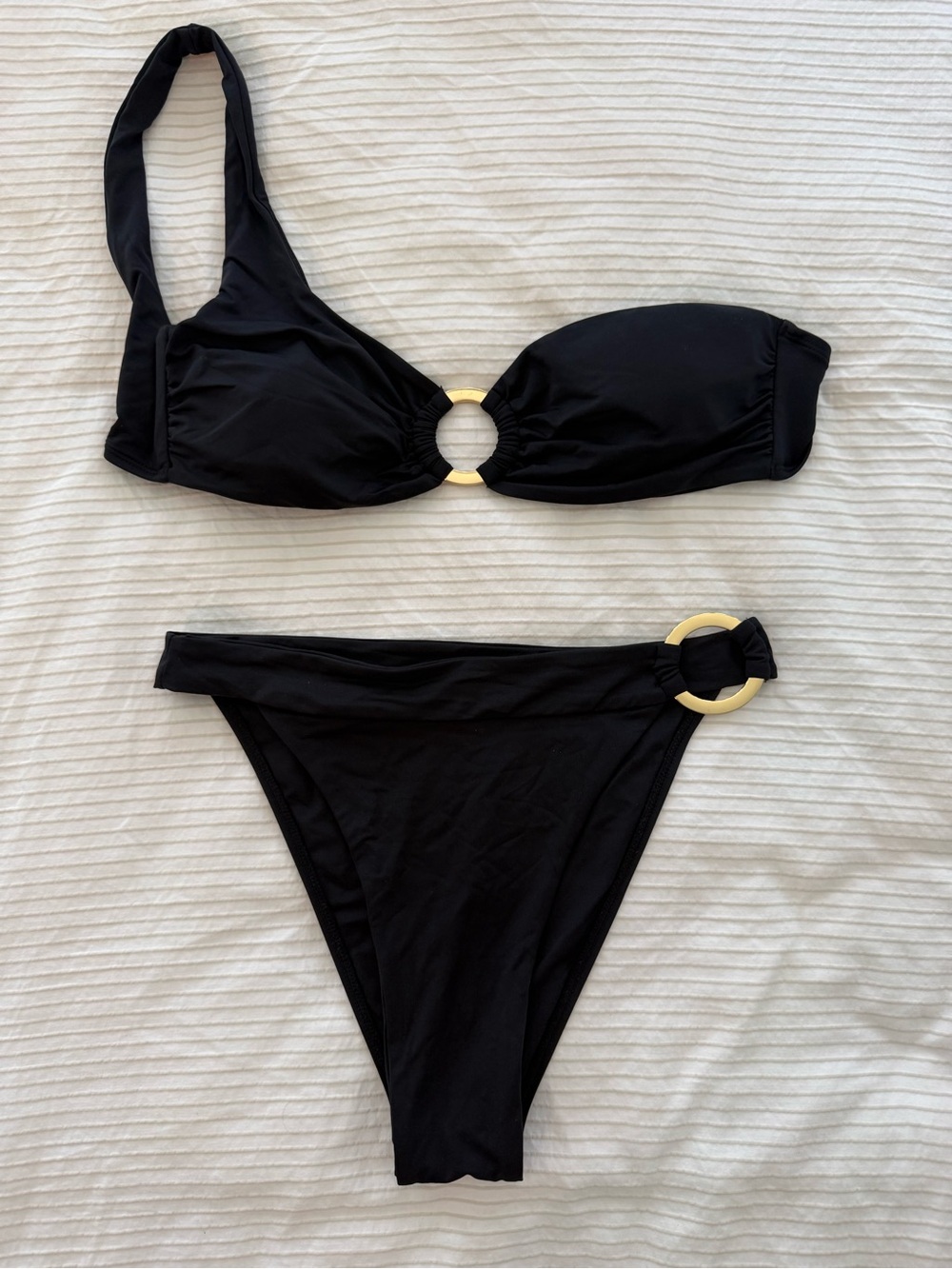 Monday Swimwear Black Bandeau Bikini with Gold Ring Accents - Picture 3 of 7